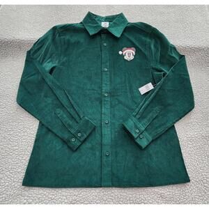 Disney Mickey Mouse Christmas Green Corduroy Shirt Adult Size Small NWT